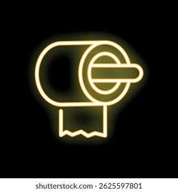 Yellow neon sign depicting a roll of toilet paper hanging on a black background