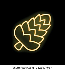 Yellow neon sign depicting a single hop cone glowing on a black background