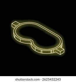 Yellow neon sign depicting a sleeping mask resting on a surface, a perfect design for all your nocturnal needs