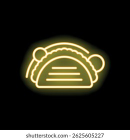 Yellow neon sign is depicting a tasty taco on a black background