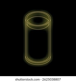 Yellow neon sign illustrating a soda can standing on a black background