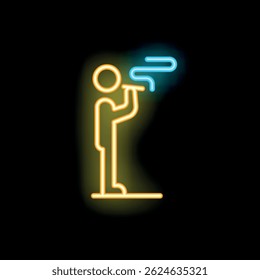 Yellow neon sign of a painter holding a paint roller painting a wall with blue paint