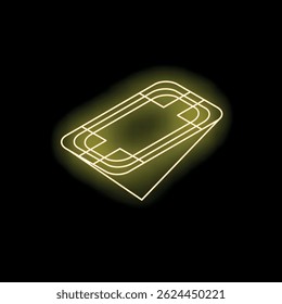 Yellow neon sign representing an athletics stadium with running tracks, ideal for sports concepts