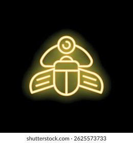 Sinal de néon amarelo representando um escaravelho em um fundo preto