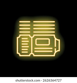 Yellow neon sign representing stack of tickets glowing on a wall