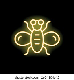 Yellow neon sign showing a fly with big eyes on black background