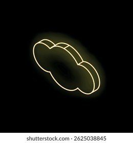 Yellow neon sign showing an isometric cloud, on black background