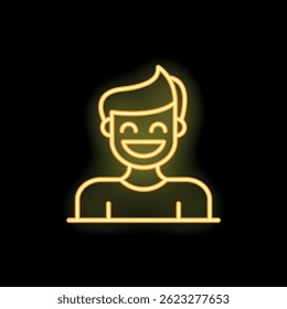 Yellow neon sign showing the portrait of a smiling man with closed eyes
