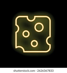 Yellow neon sign showing a slice of cheese on a black background, perfect for restaurant signage or food related designs