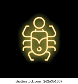 Sinal de neon amarelo mostrando um escaravelho estilizado em um fundo preto