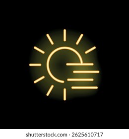Sinal de néon amarelo mostrando o sol atrás das nuvens, um símbolo de previsão do tempo