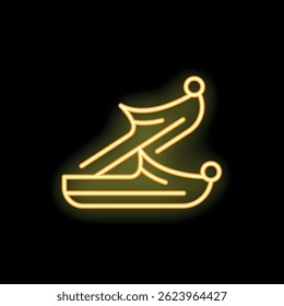 Yellow neon sign of traditional turkish shoes yemeni glowing on a black background