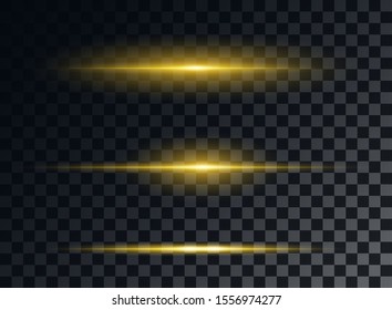 Yellow neon stripes or light flash. Vector element isolated background.