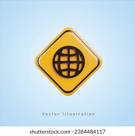 yellow net globe sign in 3d vector illustration