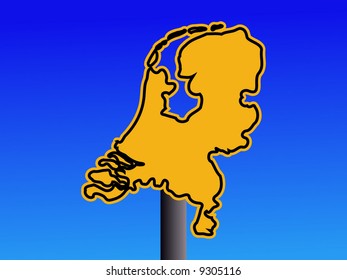 yellow Netherlands map warning sign on blue illustration