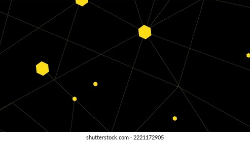 Yellow network. Abstract connection on black background. Network technology background with dots and lines for desktop. Ai background. Modern abstract concept. Line background, network technology