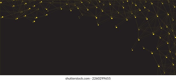 Red amarilla. Conexión abstracta sobre fondo negro. Fondo de tecnología de red con puntos y líneas para escritorio. Fondo del sistema Ai. Concepto abstracto. Fondo de línea, tecnología de red