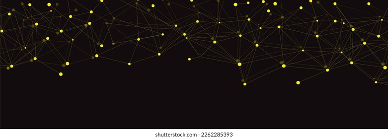 Red amarilla. Conexión abstracta sobre fondo negro. Fondo de tecnología de red con puntos y líneas para escritorio. Fondo del sistema Ai. Concepto abstracto. Fondo de línea, tecnología de red