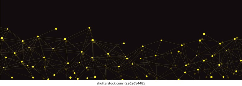 Yellow network. Abstract connection on black background. Network technology background with dots and lines for desktop. Ai system background. Abstract concept. Line background, network technology