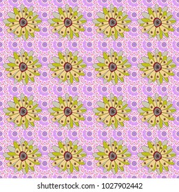 Yellow, neutral and beige background with flowers pattern. Vector floral seamless pattern.