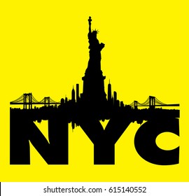 Yellow New York City skyline with Statue of liberty Vector