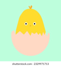 yellow newborn chicken in broken egg shell. Vector illustration. EPS 10.