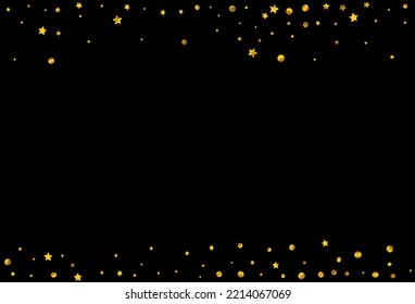 Yellow Night sky Luxury Vector Black Background. Shiny Dot Invitation. Gold Polka Christmas Illustration. Rain Happy Card.
