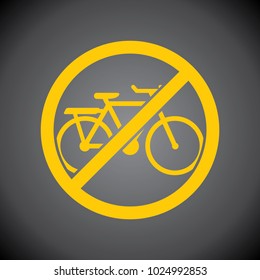 Yellow No Bicycle icon on black background.