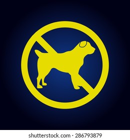 Yellow No dog sign, vector illustration on a blue background