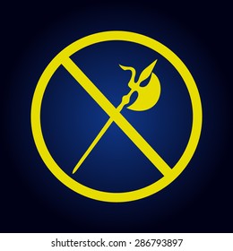 Yellow no knife symbol, no weapon, prohibited symbol  on a blue background