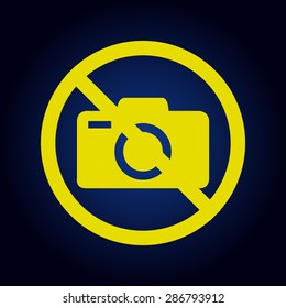 Yellow No photo camera vector sign isolated on a blue background