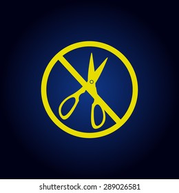 Yellow no Scissors icon isolated  on a blue background