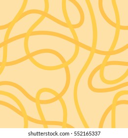 Yellow Noodle Seamless Pattern. Vector Chaotic Ornament.