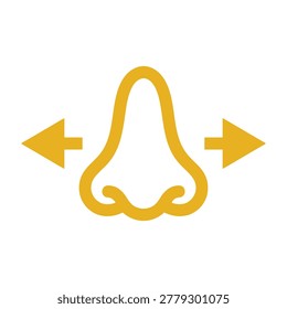 A yellow nose icon with two arrows on both sides, symbolizing smell or scent. Simple and modern design.