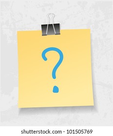 Yellow note paper and attach vector. Question mark
