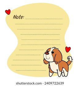 Papel de nota amarilla decorado con un lindo perro marrón