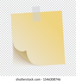 yellow note paper on transparent background