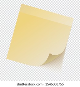 yellow note paper on transparent background