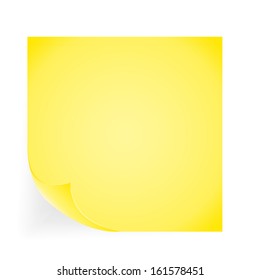 Yellow note paper on the white background. Vector illustration.