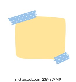 yellow note paper post with heart type. Love romantic sticker on wall. Valentine greeting card, design Notepad Vector illustration