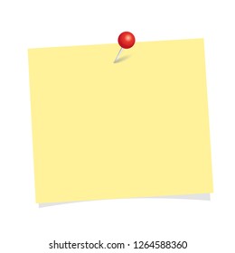 yellow note paper with red pin isolated on a white background vector illustration EPS10
