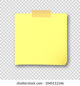 yellow note paper sticky with shadow isolated on a transparent background