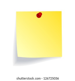 Yellow Note With Red Push Pin On White Wall