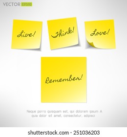 Yellow note sticker with message. Paper reminder. Vector illustration