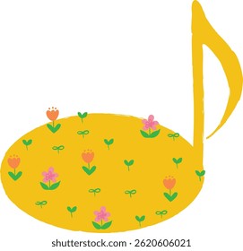 a yellow note that looks like a lawn with flowers in bloom