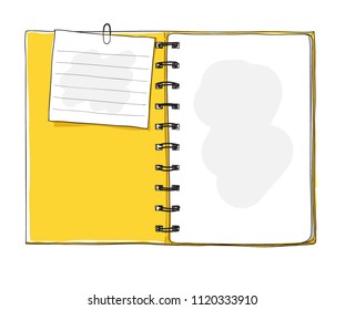 yellow notebook and note paper  hand drawn vector art illustration