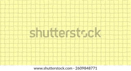 Yellow notebook paper seamless bg with irregular squares made of dash lines and grain texture. Retro background with rough freehand grid. Vector school illustration
