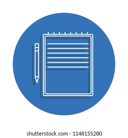 yellow Notebook and pen badge icon. Element of education for mobile concept and web apps icon. Thin line icon with shadow in badge for website design and development on white background