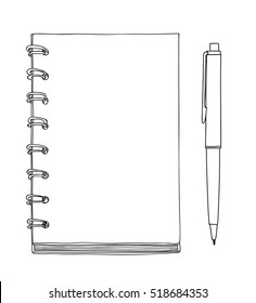 yellow Notebook and pen vector hand drawn cute line art illustration