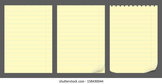 Yellow notepad sheets. Vector illustration